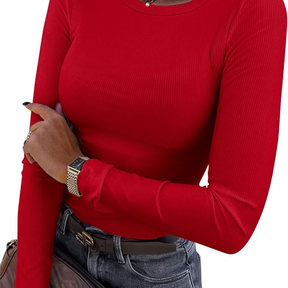 Red Long Sleeve Ribbed Top